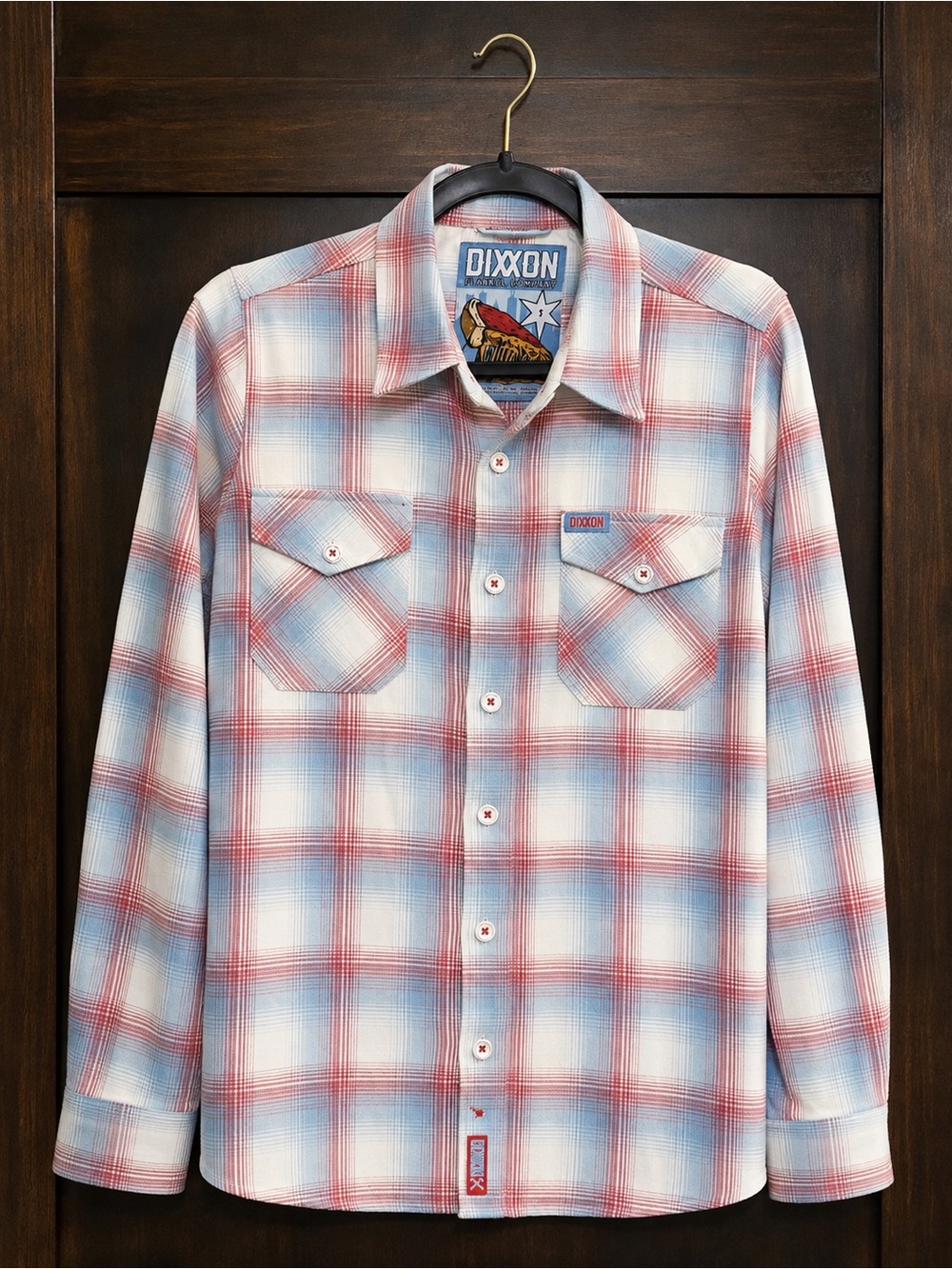 DIXXON White Plaid Button-Down Shirt with Red & Blue Checks NEVER WORN
